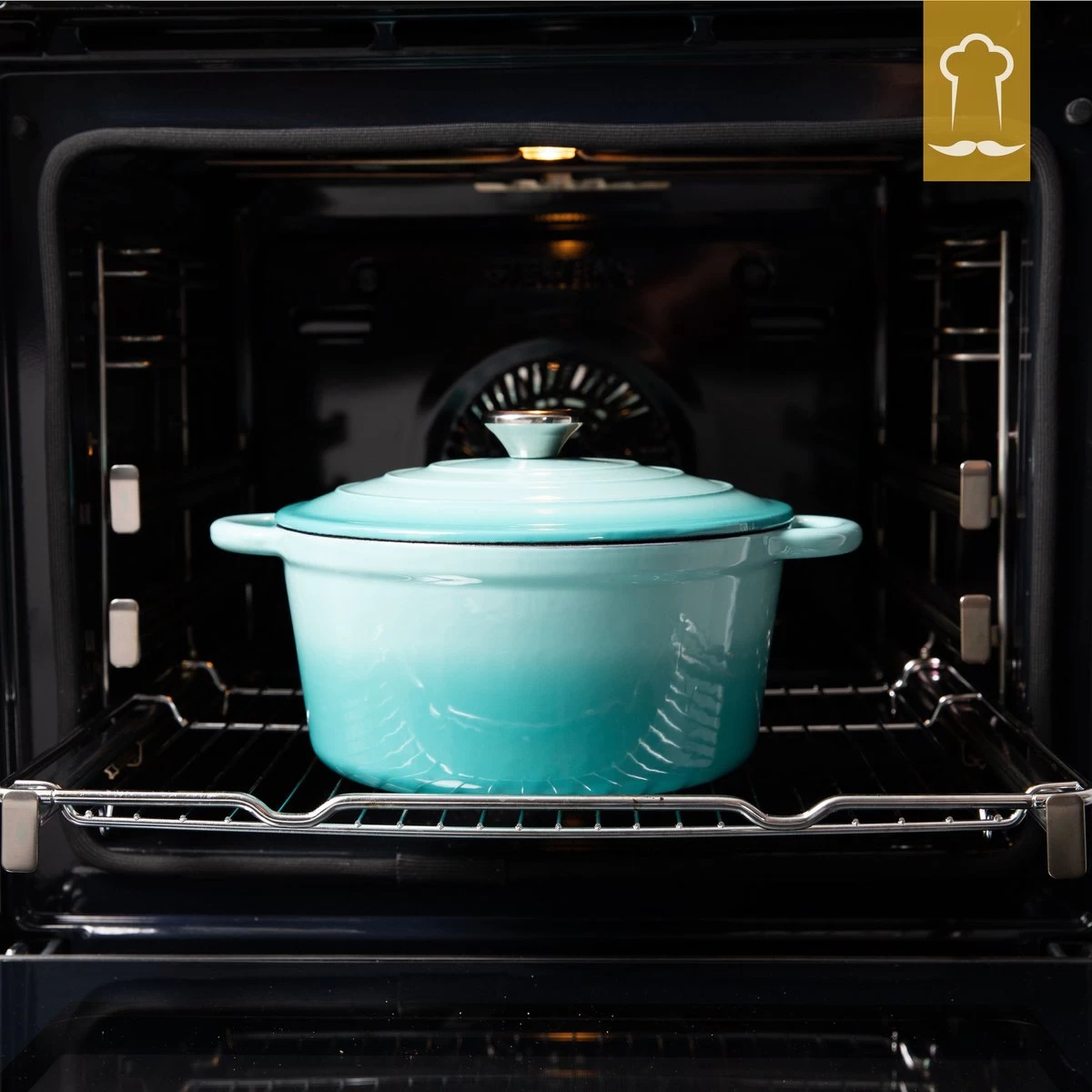 Chefarone Gietijzeren Pan - Braadpan Inclusief Deksel - Geschikt Voor Alle Warmtebronnen - Geëmailleerd Blauw - Afbeelding 8