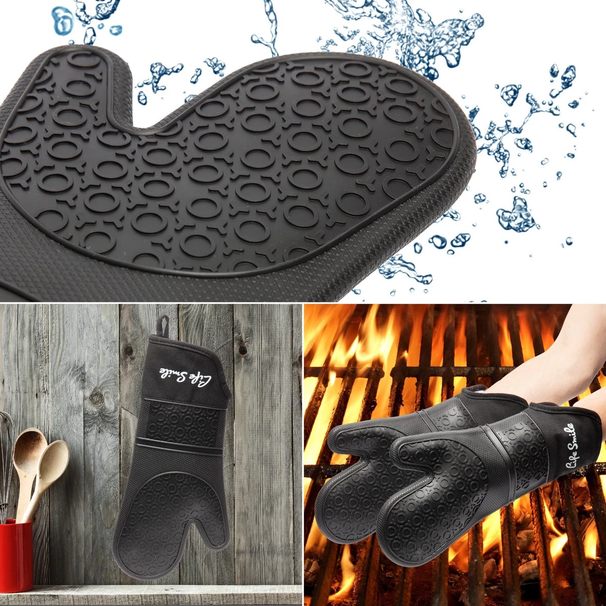 Ovenwanten - 2 Stuks - Bescherming Tot 230 °C - Zwart - Siliconen - Flexibel - Afbeelding 3