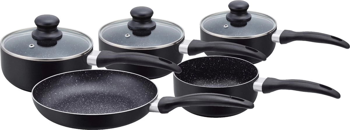 Herzberg HG-5003BK: 8 Pieces Marble Cookware Set - Black
