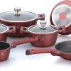 Herenthal Pannenset Inductie - Luxe 10-delige Koekenpan Inductie - Voor Alle Warmtebronnen - Pannen Met Glazen Deksels En Koudgrepen - Burgundy