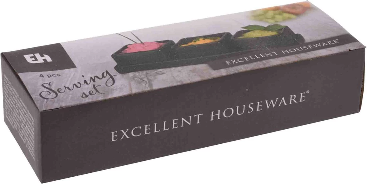 Excellent Houseware Amuse/tapas/saus Schaaltjes Met Serveerplankje - Aardewerk - Mat Zwart - Afbeelding 4