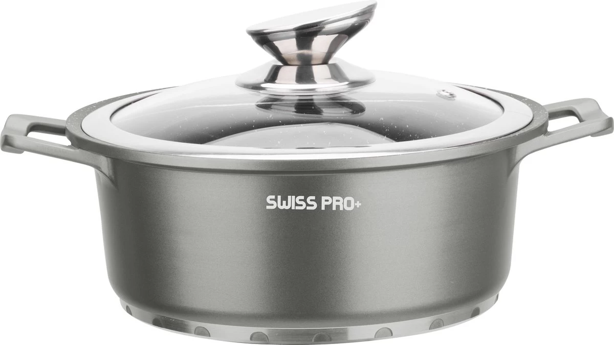 Swiss Pro+ | Set 14 Delige Pannenset | Inductie - Pannensets - Glazen Deksel - Met Afneembare Handgreep - Marmeren Interieur -PFAS-vrij | Grey / Silver - Afbeelding 8