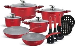 Edënbërg Red Line -15-delige Luxe Pannenset Van Gesmeed Aluminium - Rood/Metallic
