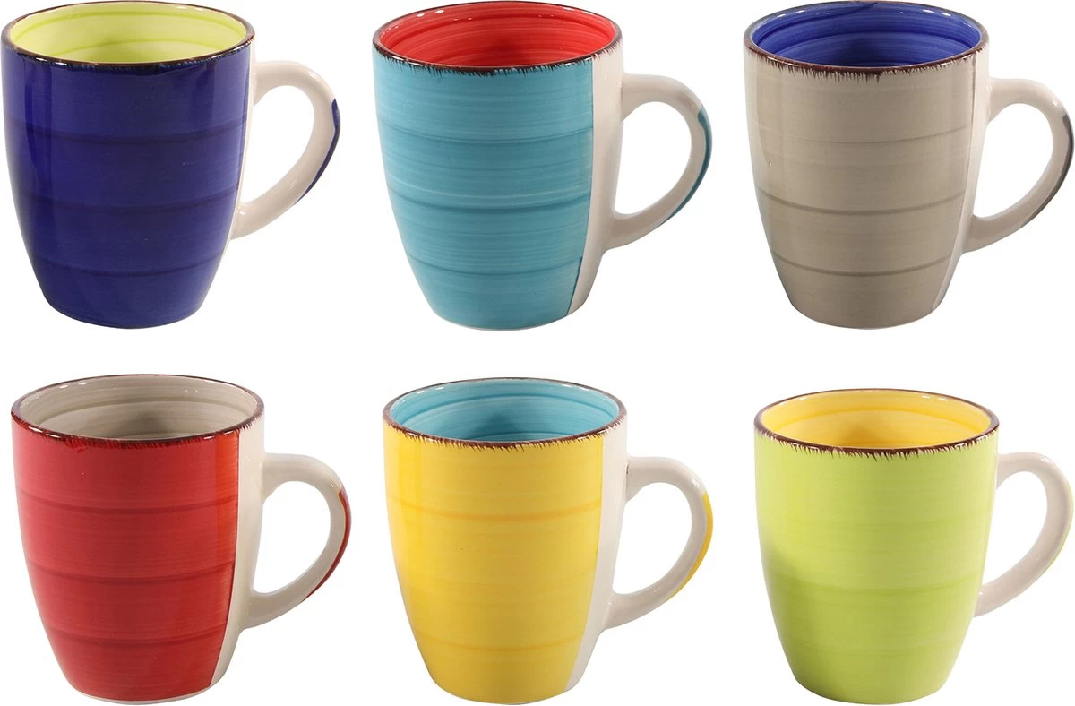 Tavola - Koffiemok - Malaga Serie - Aardewerk - Koffiebeker - (6 Stuks) - Kleurrijk