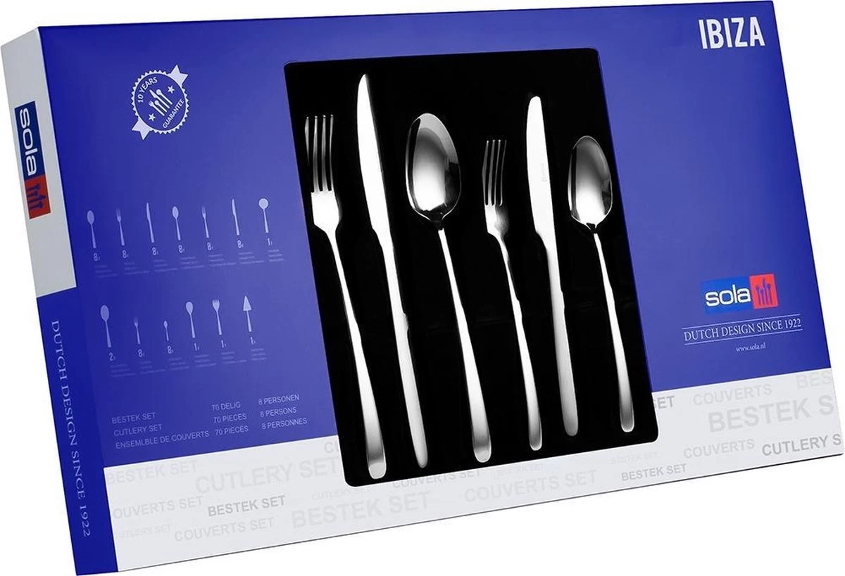 Sola Bestekset Ibiza - Economy - 8 Persoons - 70 Delig - Zilver Chroomstaal 18/0 - RVS - Afbeelding 2