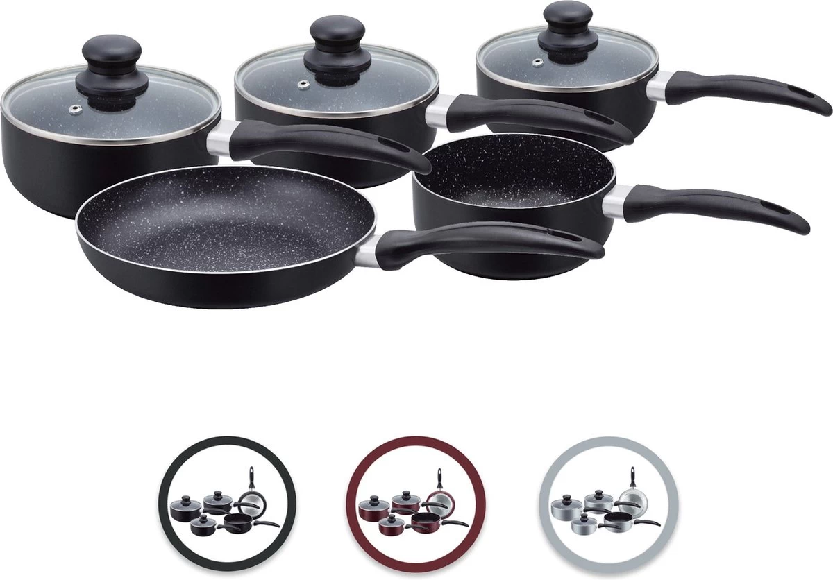 Herzberg HG-5003BK: 8 Pieces Marble Cookware Set - Black - Afbeelding 2