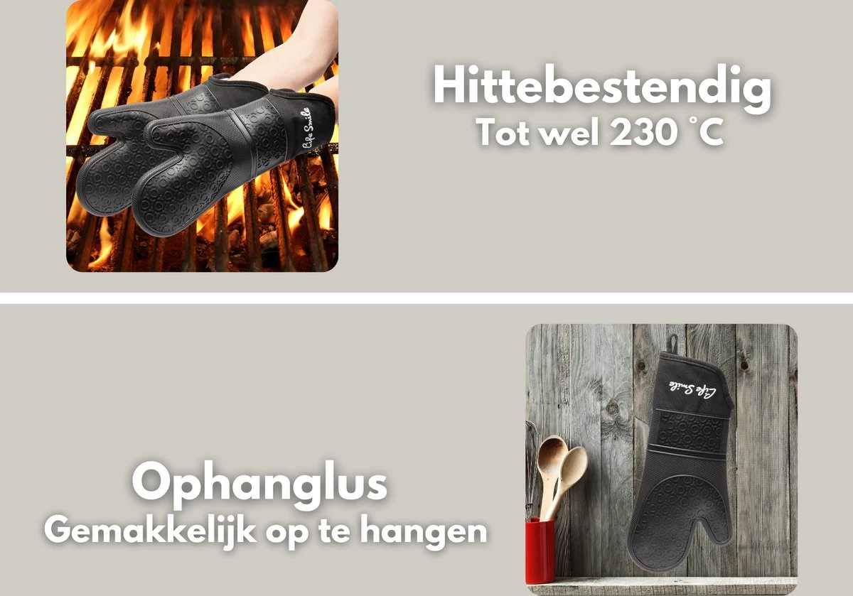 Ovenwanten - 2 Stuks - Bescherming Tot 230 °C - Zwart - Siliconen - Flexibel - Afbeelding 8