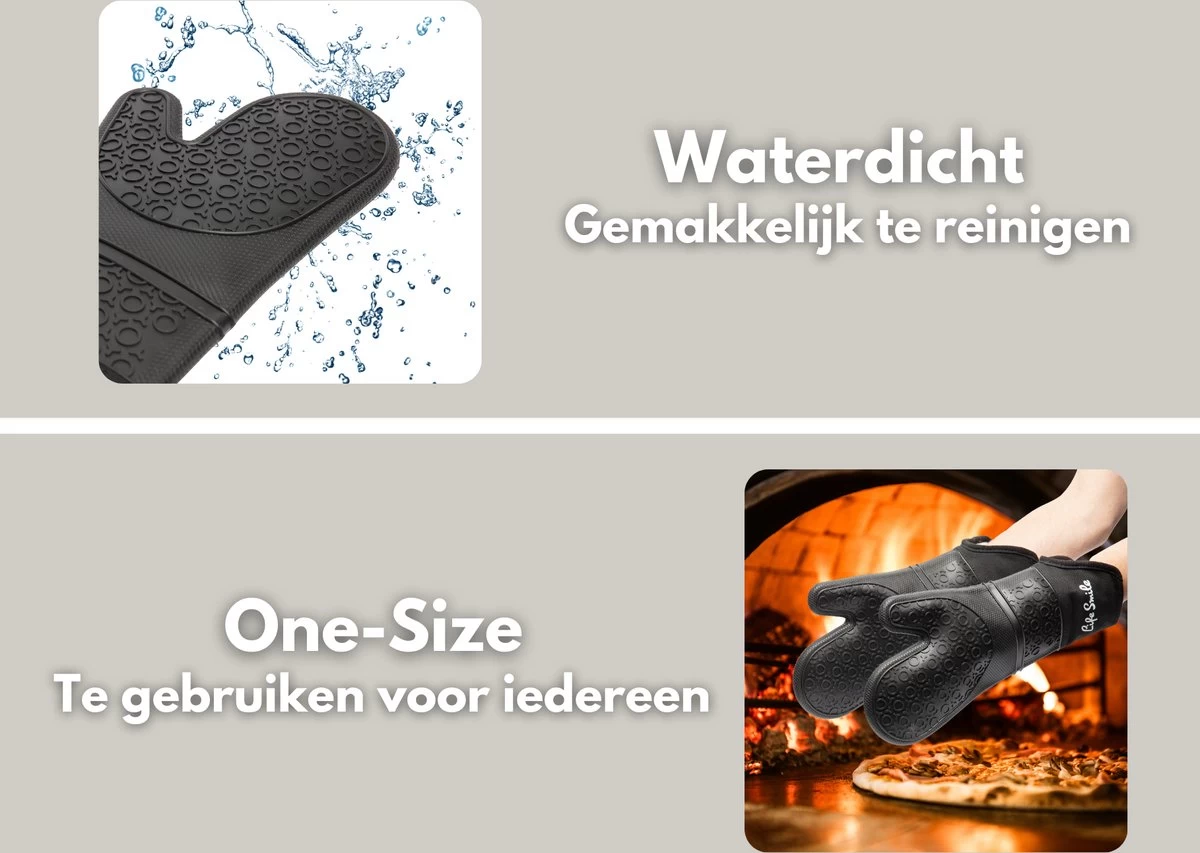 Ovenwanten - 2 Stuks - Bescherming Tot 230 °C - Zwart - Siliconen - Flexibel - Afbeelding 6