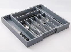 Merkloos Decopatent® Uitschuifbaar Bestekbak - Besteklade - 7 Vaks -> Uitschuifbaar Naar 9 Vakken - Bestekbakken Organizer - Bamboe - Grijs