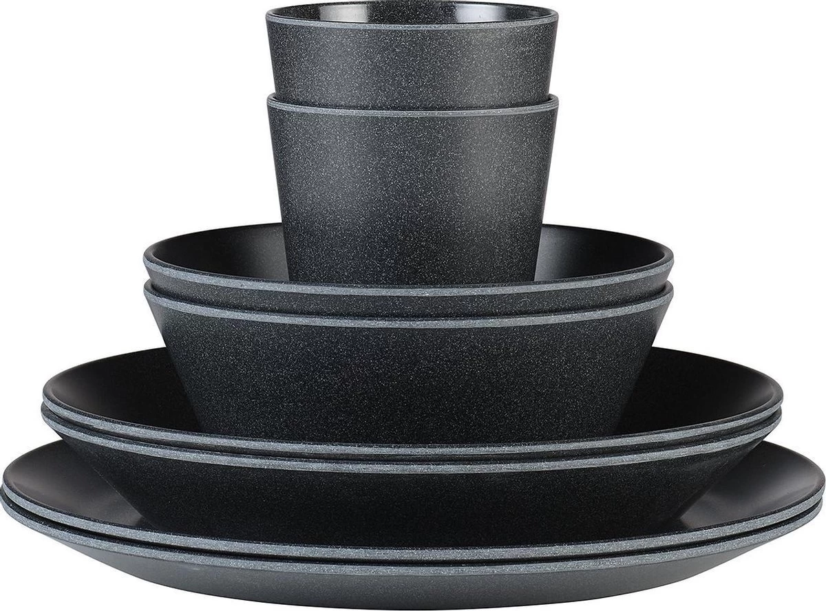 Mepal - Serviesset Bloom 8-delig – Geschikt Als Stijlvol Buitenservies - Pebble Black – Ideaal Voor Buiten En Binnen – Licht In Gewicht - Afbeelding 2