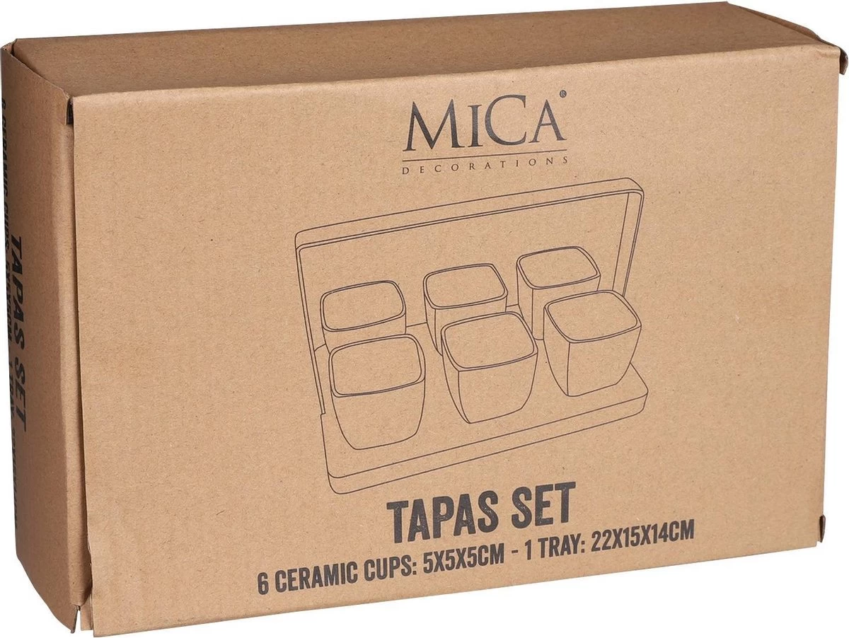 Mica Decorations - Luxe Tapas Set - 6 Zwarte Tapas Schaaltjes Op Houten Tapasplank - Servies - Borrelplank Olijfhout - Afbeelding 4