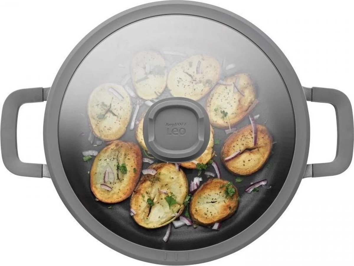 BergHOFF Leo Hapjespan Stone - 28 Cm - Met Glazen Deksel - Afbeelding 3