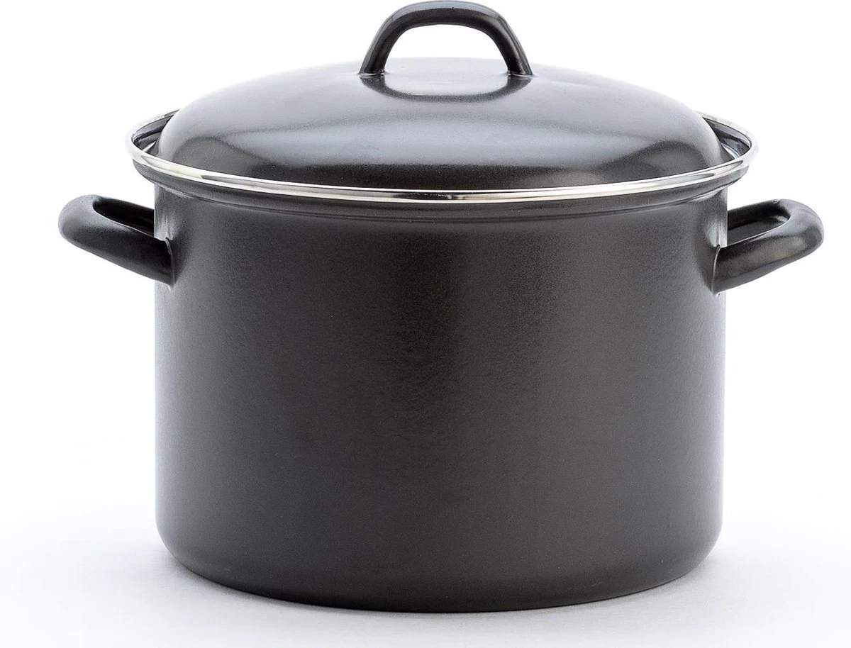 Lite-Body Soeppan/Stamppotpan Met Deksel - 24cm/8l - Emaille - Mystique Zwart