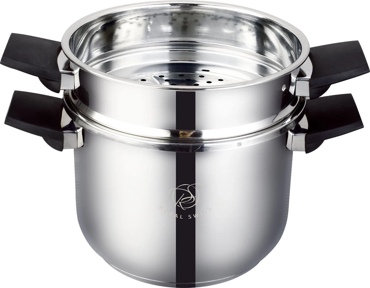 Royal Swiss Snelkookpan / Couscous Pan - 2 In 1 - 10 Liter - Ø 26 Cm - RVS - Inductie - Automatische Sluiting - Afbeelding 4
