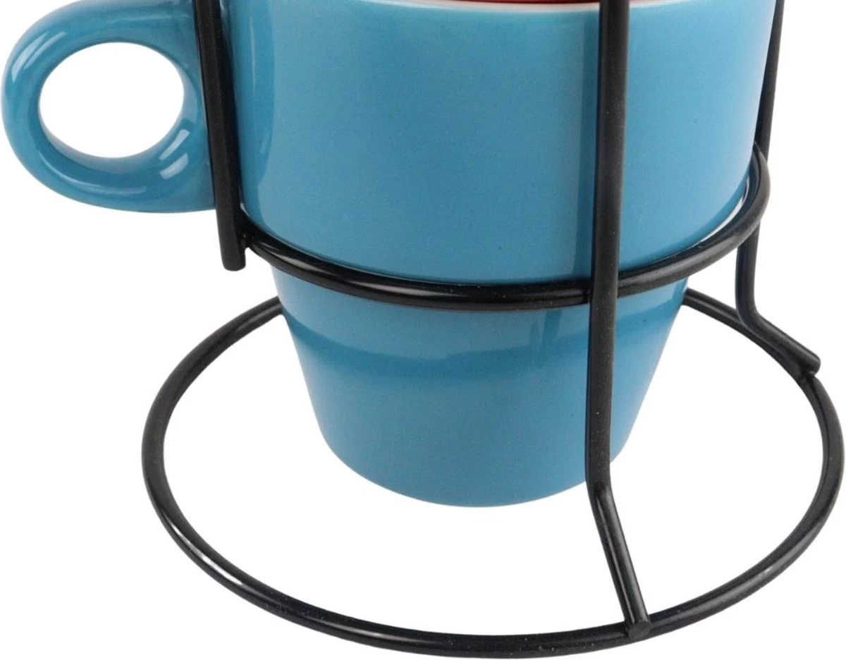 Orange85 Koffiekopjes - Met Houder - Set Van 6 - Gekleurd - 300 Ml - Keramiek - Afbeelding 7