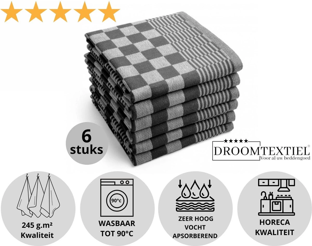 Droomtexiel® Horeca Kwaliteit Katoenen Theedoeken & Keukendoeken Set - 6x Theedoeken + 6x Keukendoeken - Zwart Wit - - Afbeelding 11