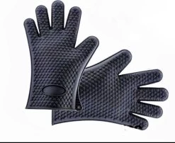 Merkloos Hittebestendige Siliconen Ovenwant -ZWART- Antislip BBQ & Keuken Handschoenen - 1 Paar