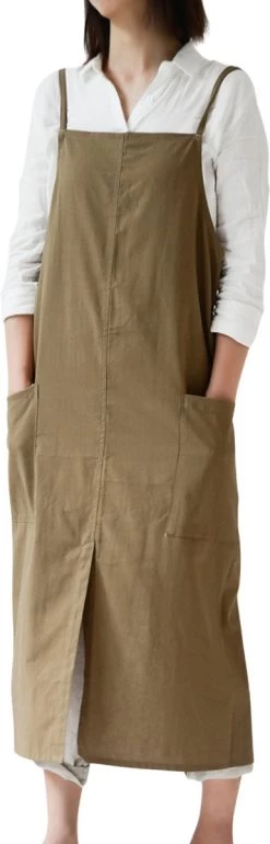 House Of Husk Linnen Keukenschort - Dames Kook Schort - Apron - Crossback - Khaki