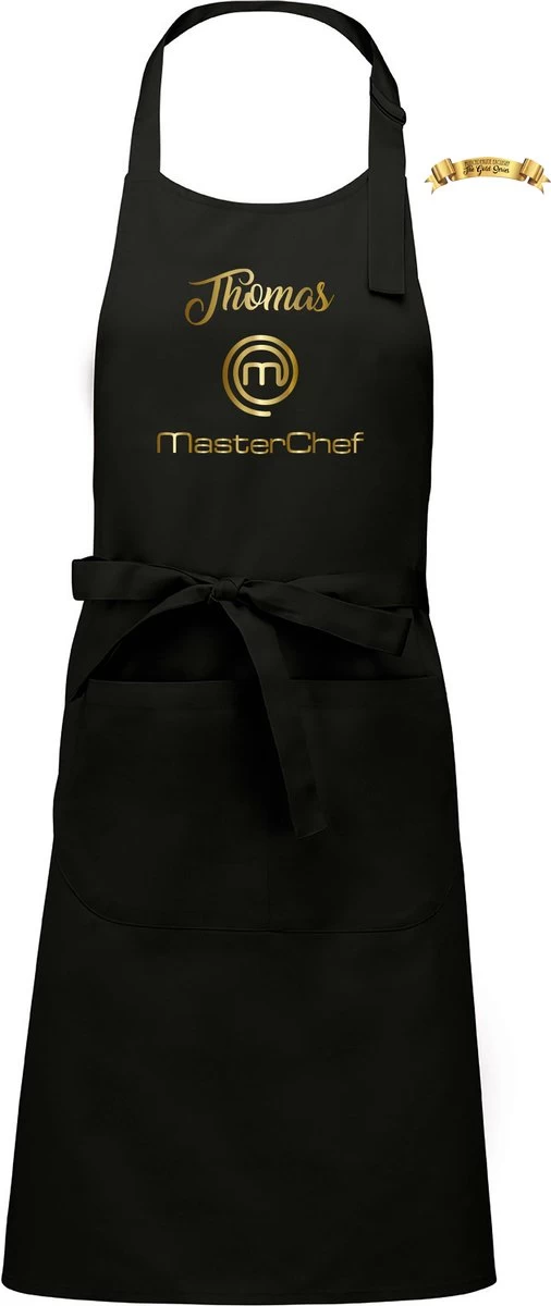 KARIBAN Naam Cadeau - Masterchef - Unisex Keukenschort/barbecueschort - Zwart - Cadeau Voor Hem En Haar