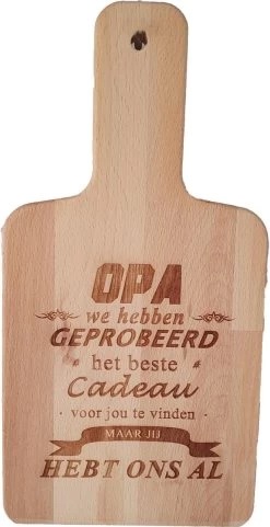 Passie Voor Stickers Snijplank Van Hout Met Gelaserde Tekst: Opa We Hebben Geprobeerd Het Beste Cadeau