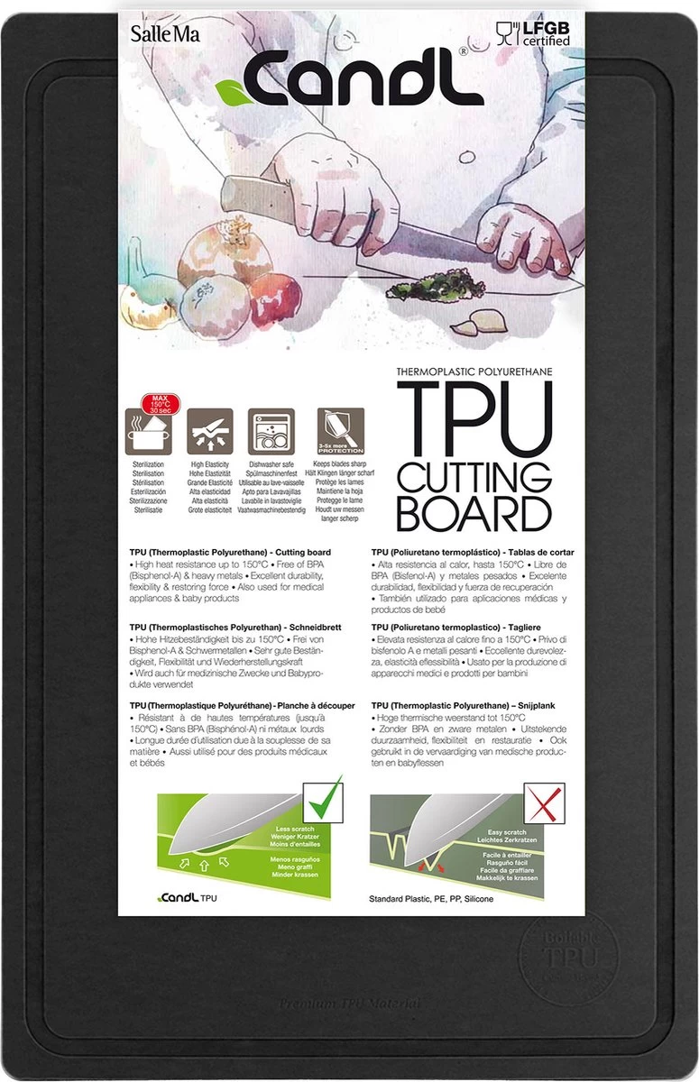 CandL TPU - Snijplank - Flexibel - Mesvriendelijk - Zwart - 22,5 X 36 Cm - Afbeelding 2