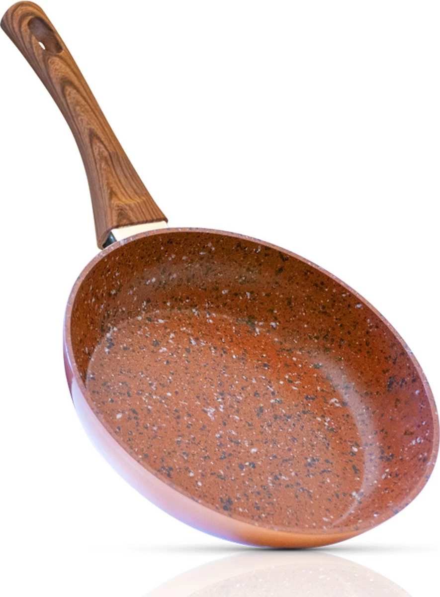 Livington Copper & Stone Pan - 24cm Koekenpan- Anti-aanbaklaag En Krasbestendig - Graniet Look - Binnenste Steenlaag Voor Perfecte Warmteverdeling - Geschikt Voor Ceran, Gas, Elektrisch, Inductie