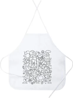 Merkloos Kinderschort - Keukenschort Kinderen - Schortje - Knutselschort - Kinderen - Meisje - Jongens - Inclusief 5 Kleurtjes - One Size - Wit