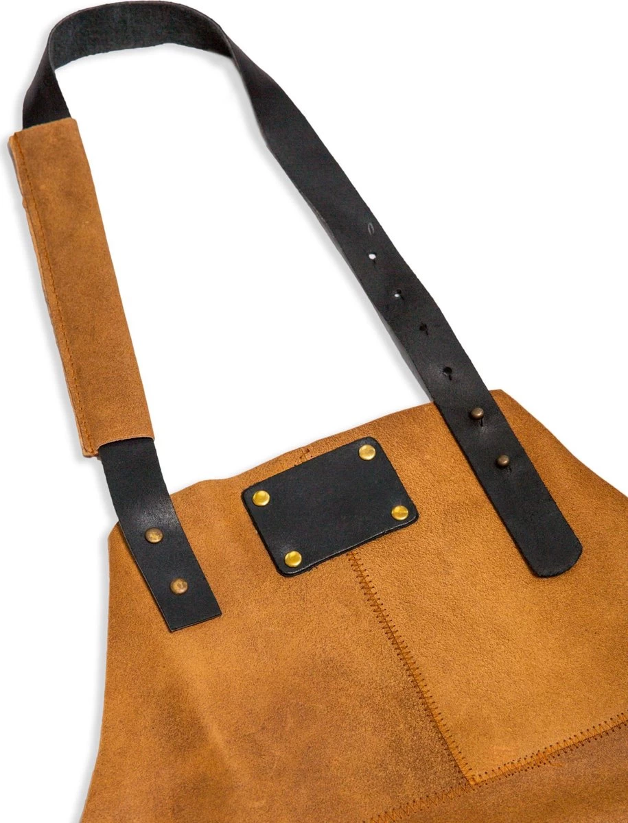 Leren Schort – Soepel Licht Bruin Leer - Barbecueschort - Kokschort - Kookschort – Keukenschort Man – 81 X 56 Cm - Afbeelding 3