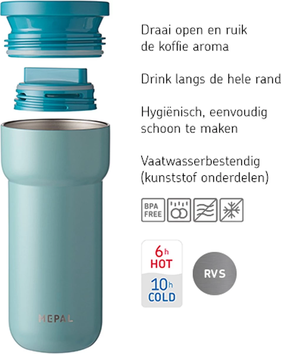 Mepal Isoleerbeker Ellipse 475 Ml – Houdt Je Drankje 6 Uur Warm En 10 Uur Koud – Nordic Pink – Koffiebeker To Go – Lekdicht – Thermosbeker - Afbeelding 3